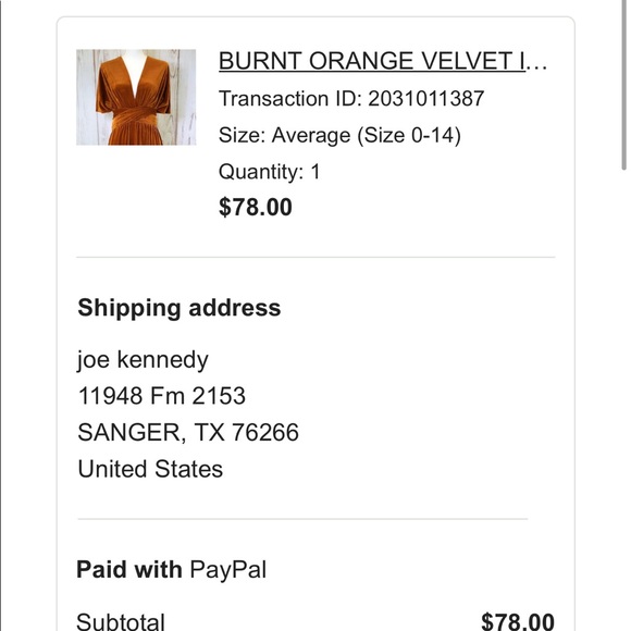 Burnt Orange Velvet Wrap Dress- one size - Picture 6 of 6